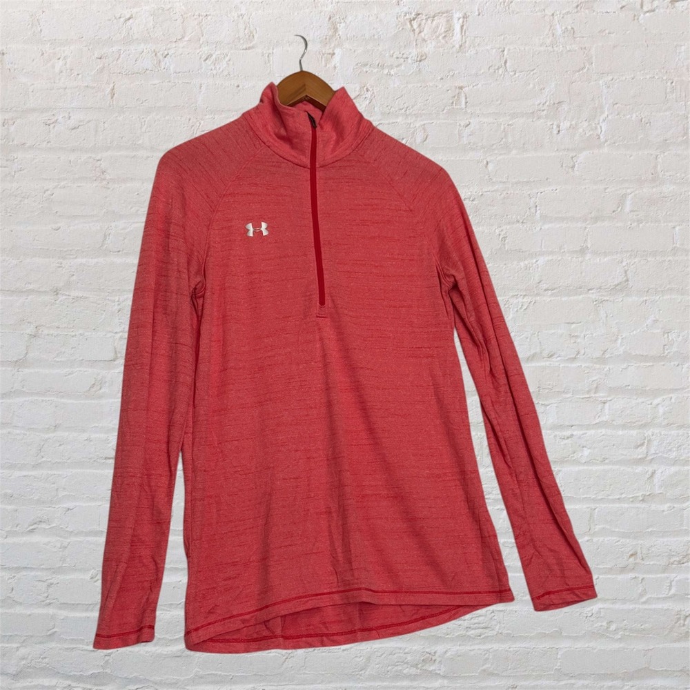Under Armour Women's HeatGear Tech 1/4 Zip Pullover Red Heathered Medium Loose